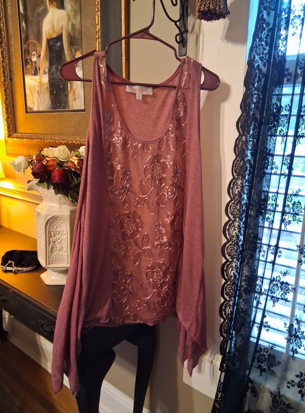 Pretty Angel Mauve Embroidered Swing Tank